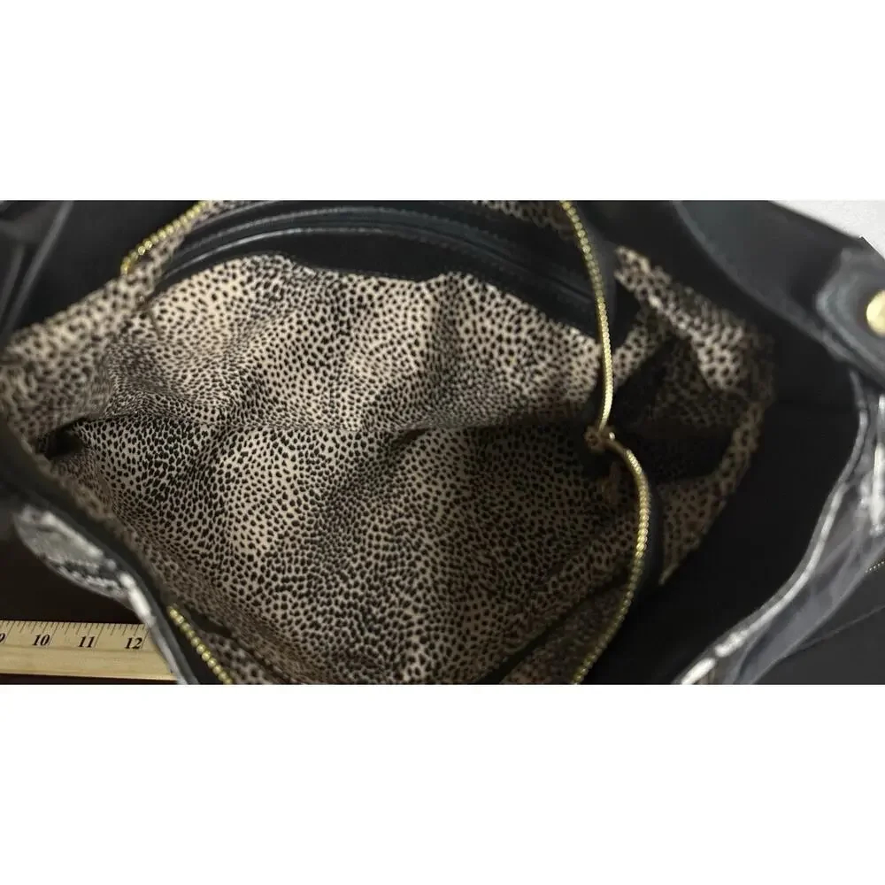 Snakeskin Print Tote Bag Silver Black Faux Leather Shoulder Tote w/ Clutch